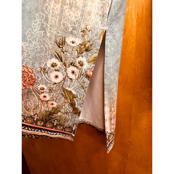 Women's Plus Size Long Sleeve Tunic Blouse Top Green/Blue Floral Top Size 2X - Picture 3 of 8